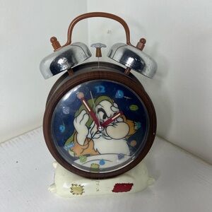 Vintage Disney Dopey Alarm Clock Snow White Seven Dwarfs Character Clock/WORKS!